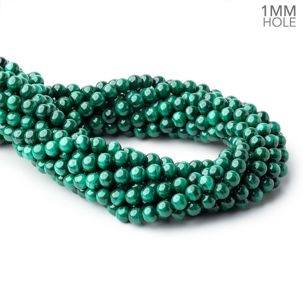 6mm Malachite Plain Round Beads 16 inch 65 pieces 1mm Hole - BeadsofCambay.com