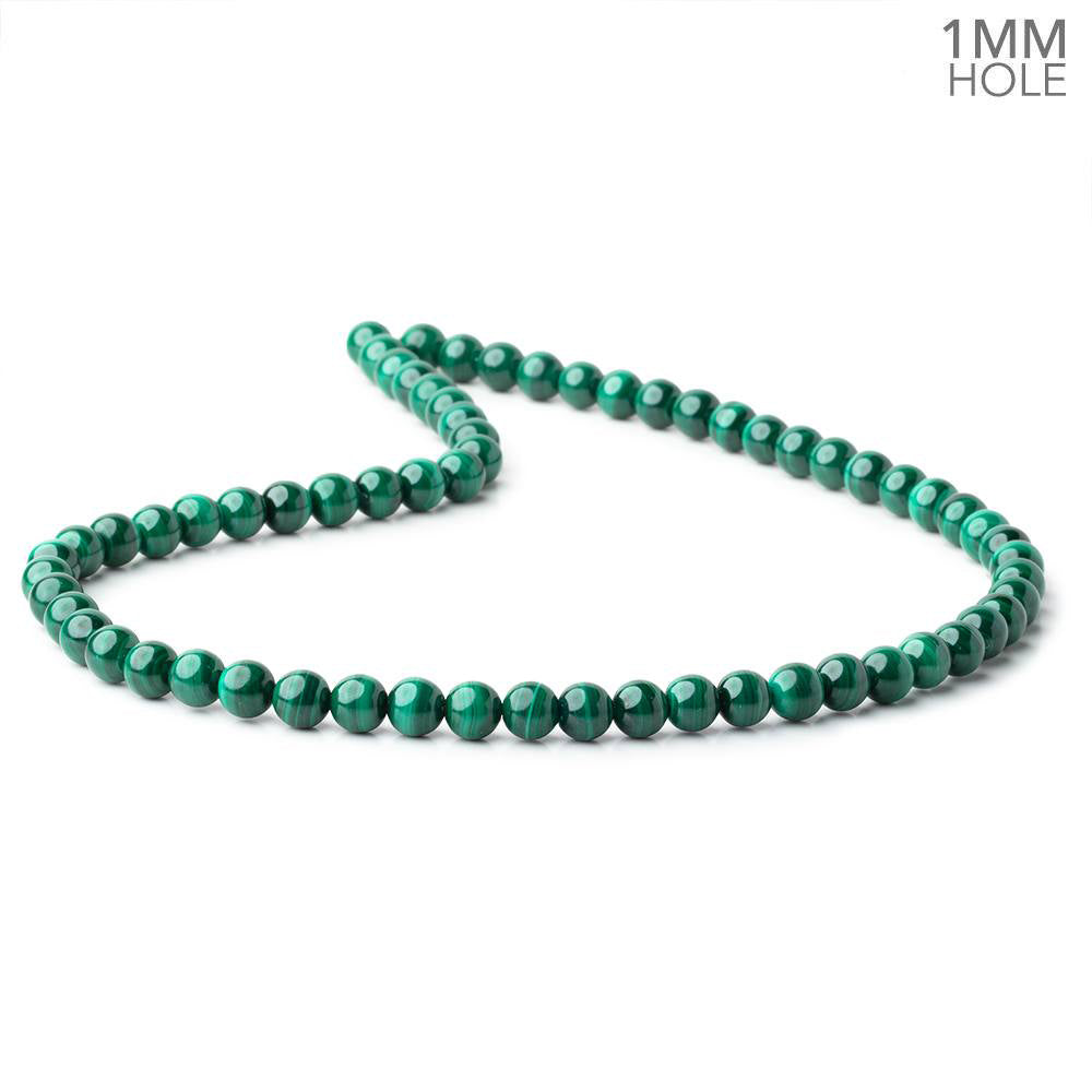 6mm Malachite Plain Round Beads 16 inch 65 pieces 1mm Hole - BeadsofCambay.com