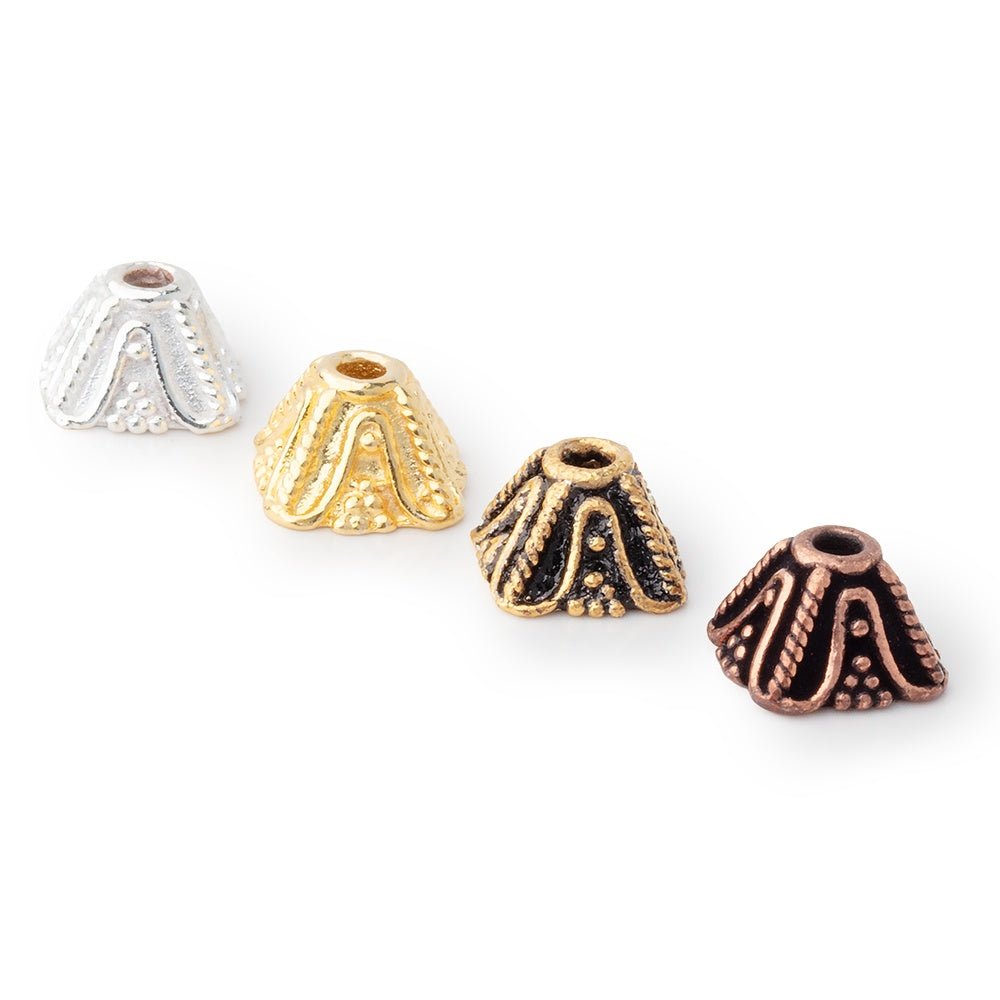 5x8mm Pyramid Bead Cap with Miligrain Design Set of 8 pieces - Beadsofcambay.com