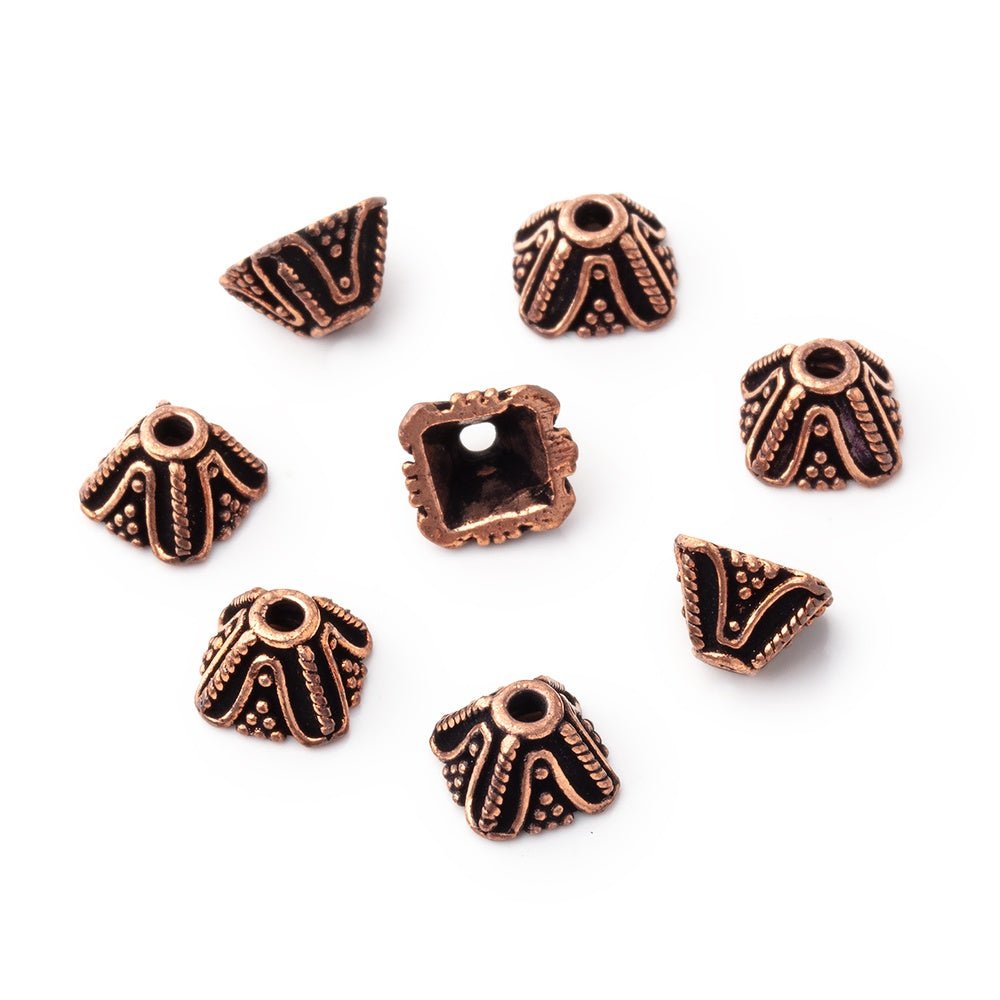 5x8mm Pyramid Bead Cap with Miligrain Design Set of 8 pieces - Beadsofcambay.com