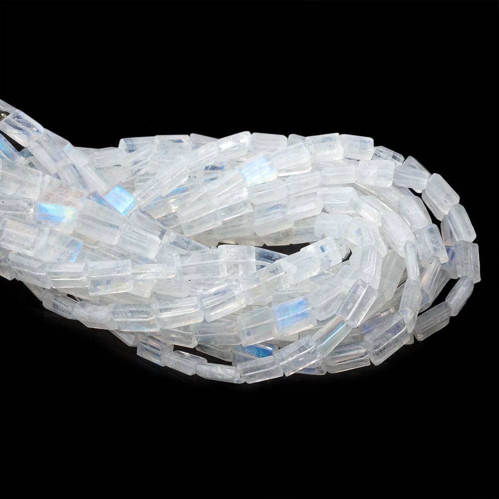 6-7mm Rainbow Moonstone Bevel Faceted Rectangles 7.5 inch 21 Beads AA - Beadsofcambay.com