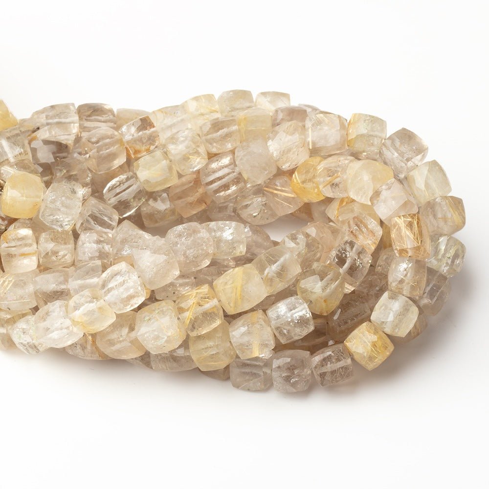 6 - 7mm Rutilated Quartz Faceted Cube Beads 8 inch 28 pieces - Beadsofcambay.com