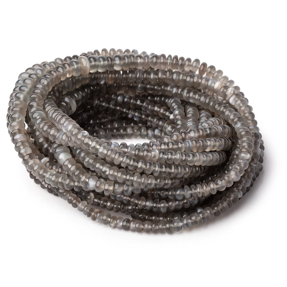 4-8mm Platinum Grey Moonstone plain rondelles 18 inch 150 beads - BeadsofCambay.com