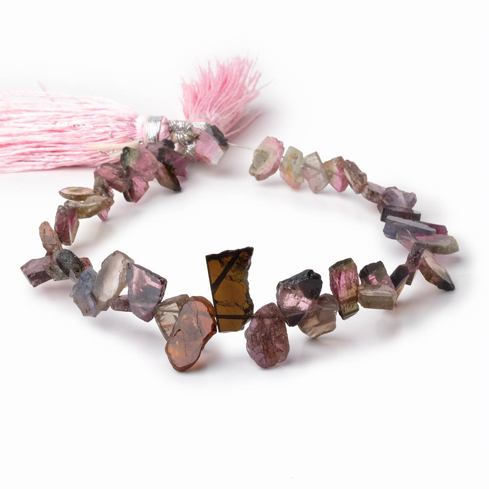 6.5 - 13mm Multi Color Tourmaline Slice Beads 7.75 inch 43 pieces - Beadsofcambay.com