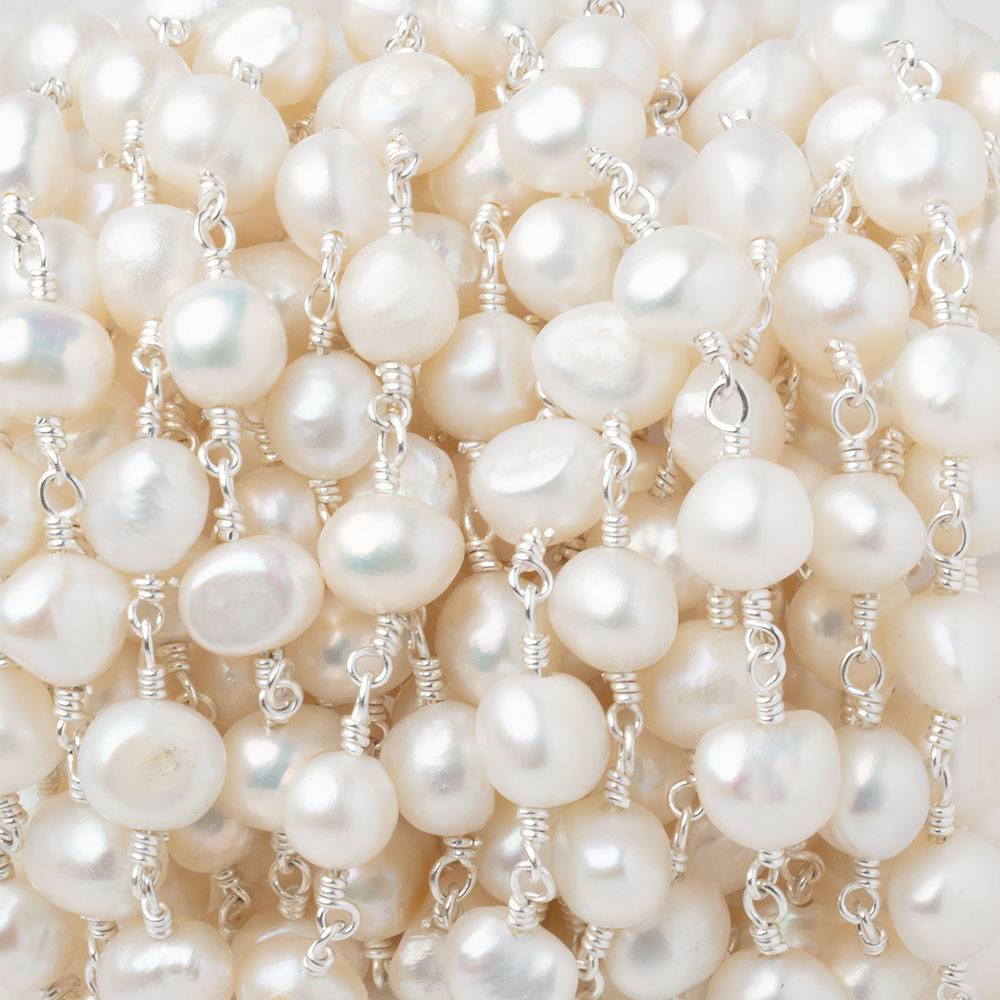 6.5-9mm Off White Baroque Pearls on Silver Plated Chain - Beadsofcambay.com