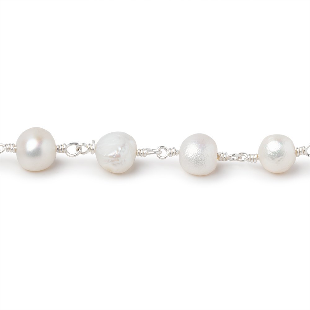 6.5-9mm Off White Baroque Pearls on Silver Plated Chain - Beadsofcambay.com