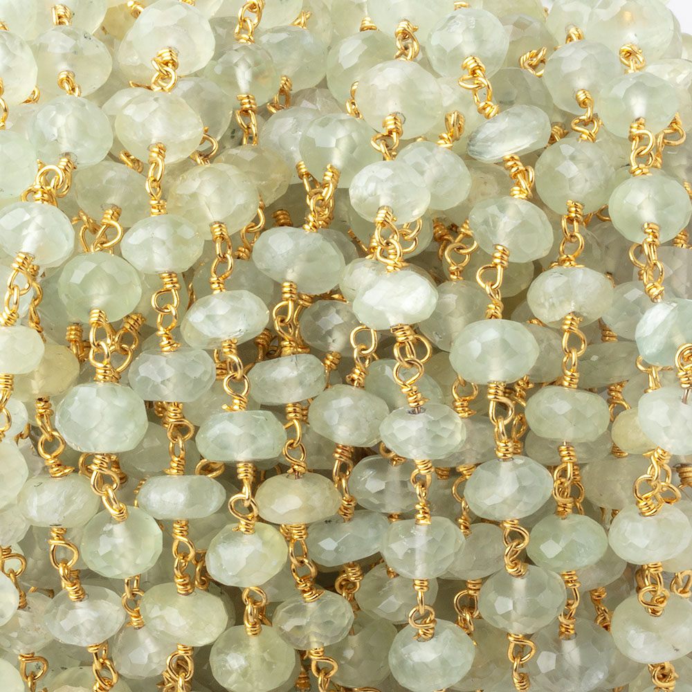 6.5mm Prehnite Faceted Rondelles on Gold Plated Chain - Beadsofcambay.com
