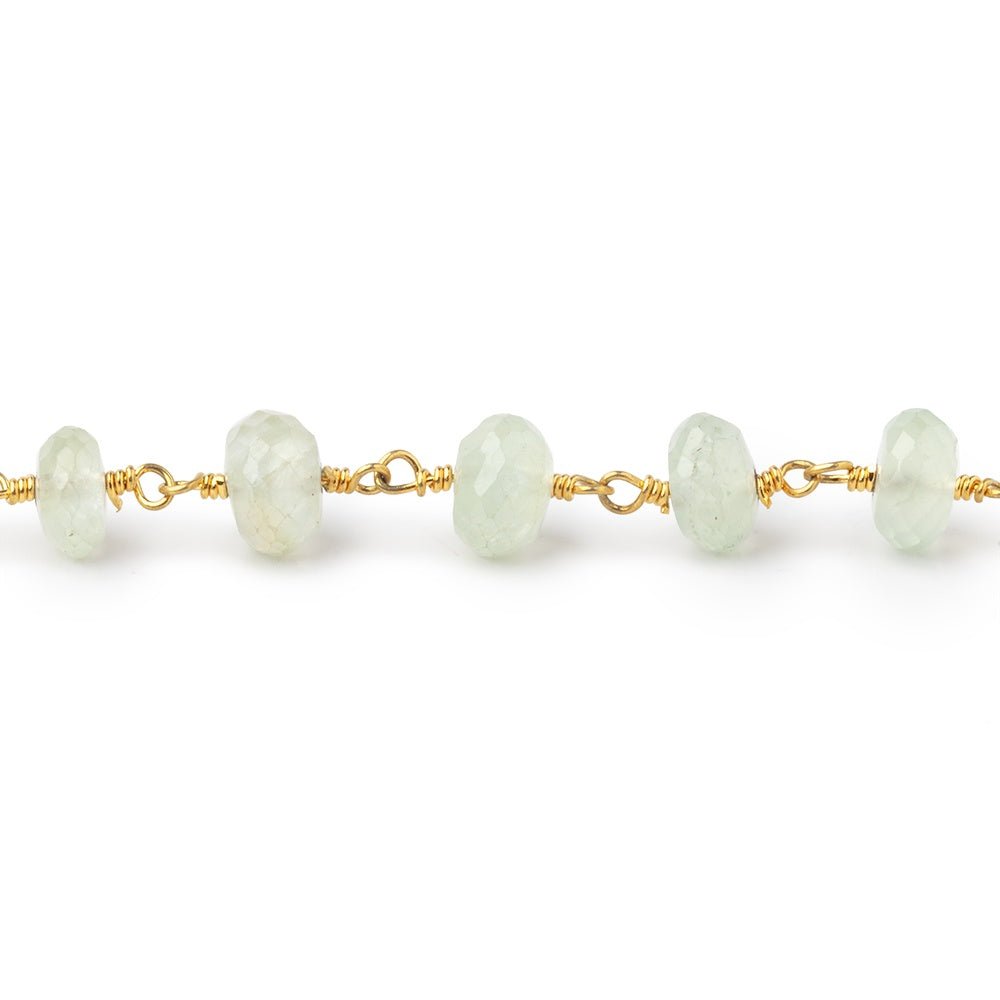 6.5mm Prehnite Faceted Rondelles on Gold Plated Chain - Beadsofcambay.com
