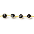6.5mm Vermeil Bezel Black Onyx Faceted Coin Strand 20 Beads - Beadsofcambay.com