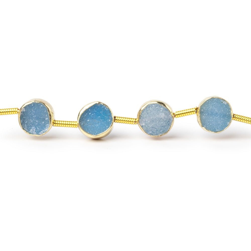 6.5mm Vermeil Bezel Blue Drusy Coin Strand 19 Beads - Beadsofcambay.com