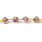 6.5mm Vermeil Bezel Strawberry Quartz Faceted Coin Strand 19 Beads - Beadsofcambay.com