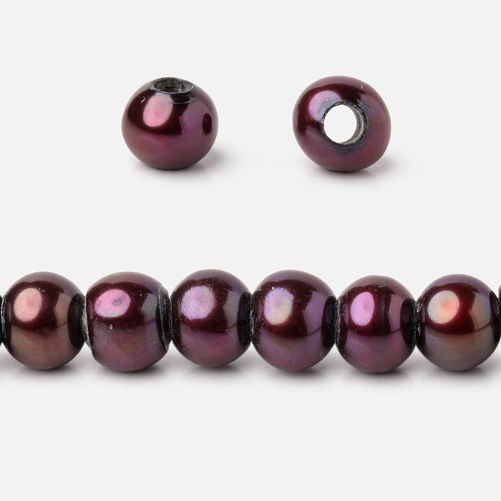 6-7mm Dark Wine Red Large Hole Off Round Freshwater Pearls 2.5mm ID 72 pcs - BeadsofCambay.com