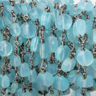 6mm Blue Chalcedony Faceted Coins on Black Gold Plated Chain - Beadsofcambay.com