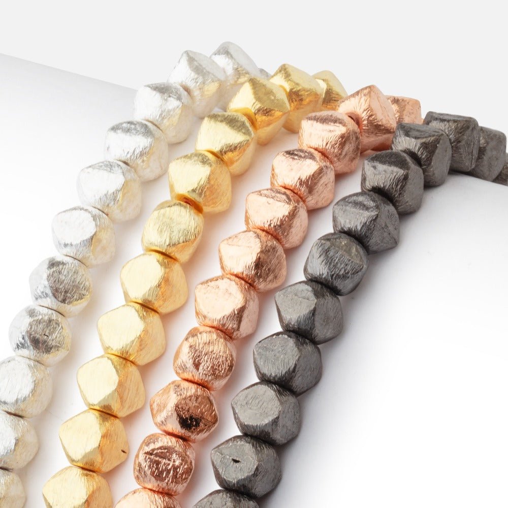 6mm Brushed Faceted Nugget Beads 8 inch 34 pieces - Beadsofcambay.com