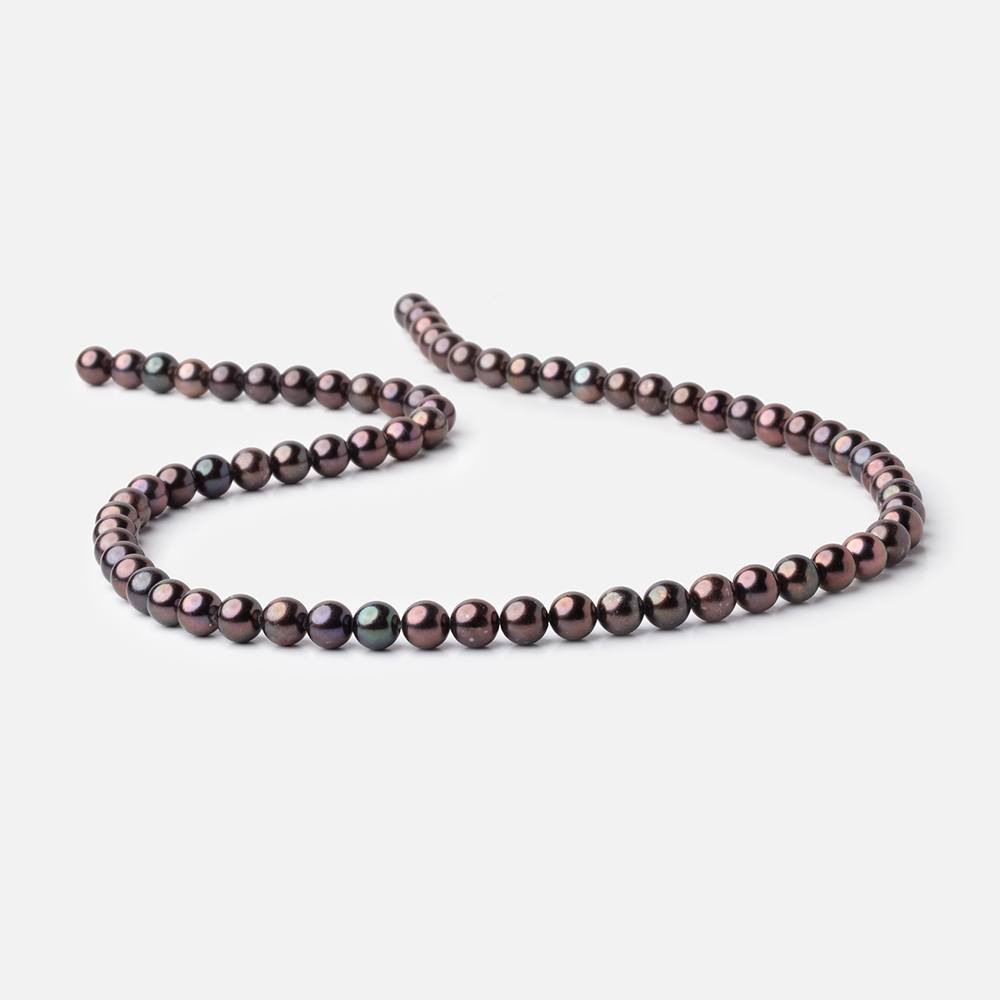 6mm Dark Plum Peacock Off Round Freshwater Pearls 16 inch 70 Beads AA - Beadsofcambay.com
