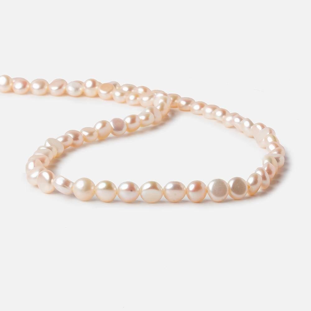 6mm Peach Button Freshwater Pearls 16 inch 65 pcs - Beadsofcambay.com