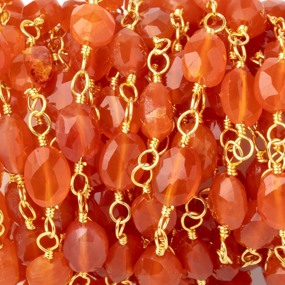 6x5 - 7x6mm Carnelian Faceted Ovals on Gold Plated Chain - Beadsofcambay.com