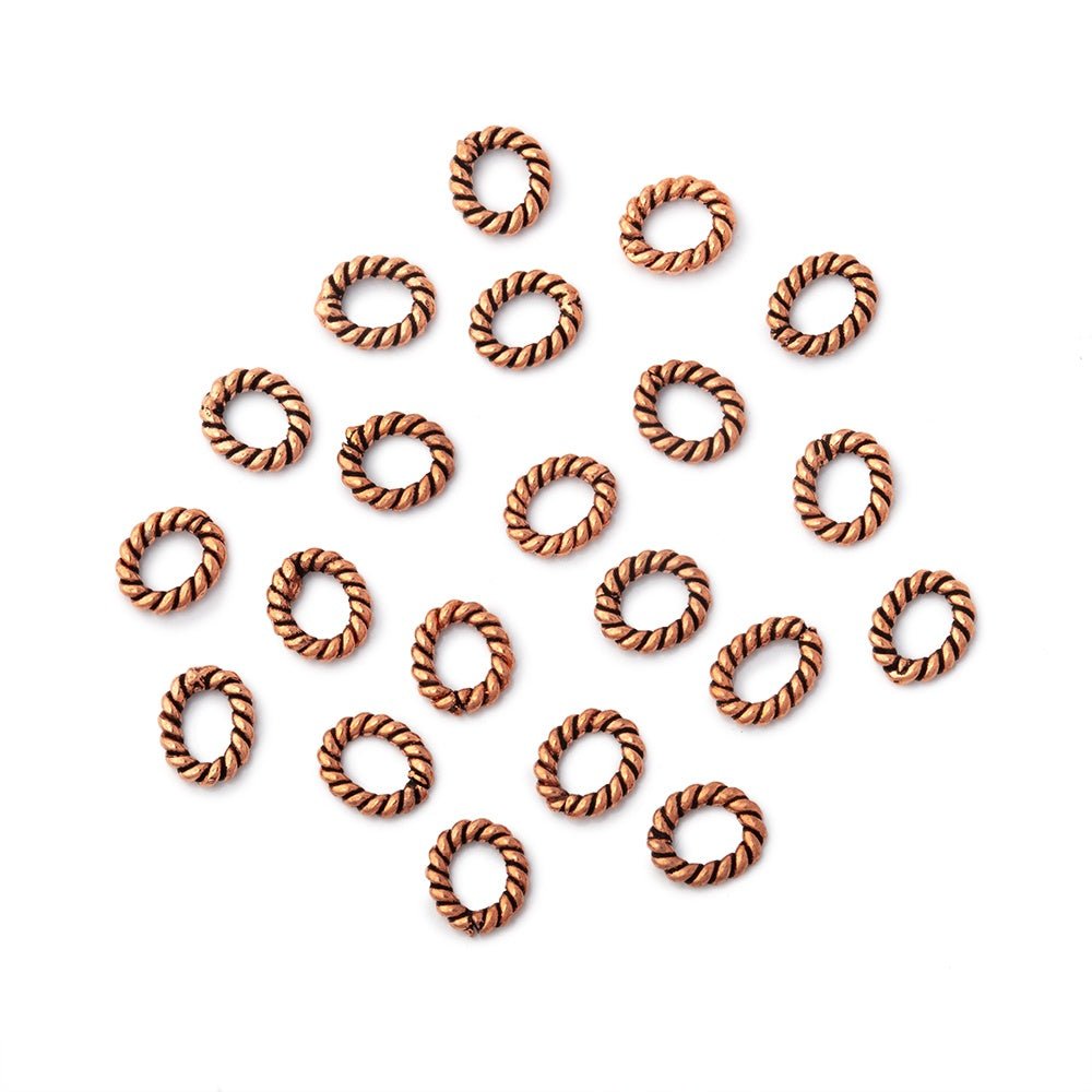 6x5mm Antiqued Copper Twisted Oval Shaped Jump Ring Set of 50 - Beadsofcambay.com
