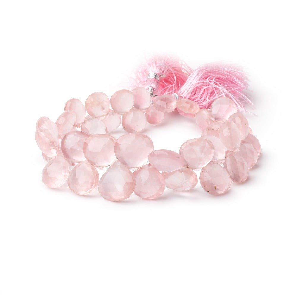 7-14mm Rose Quartz Faceted Heart Beads 7.5 inch 38 pieces - Beadsofcambay.com