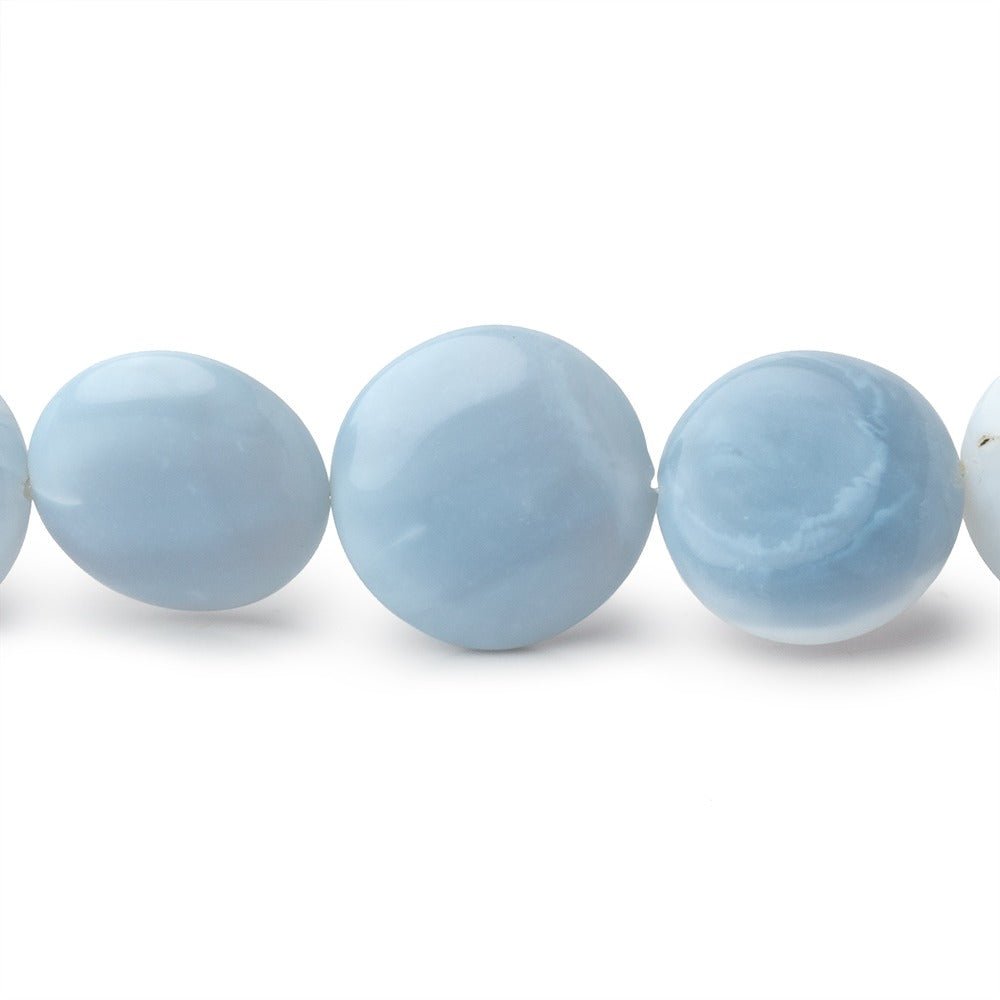 7 - 15mm Pale Owyhee Blue Opal Plain Coin Beads 16 inch 34 pieces - Beadsofcambay.com