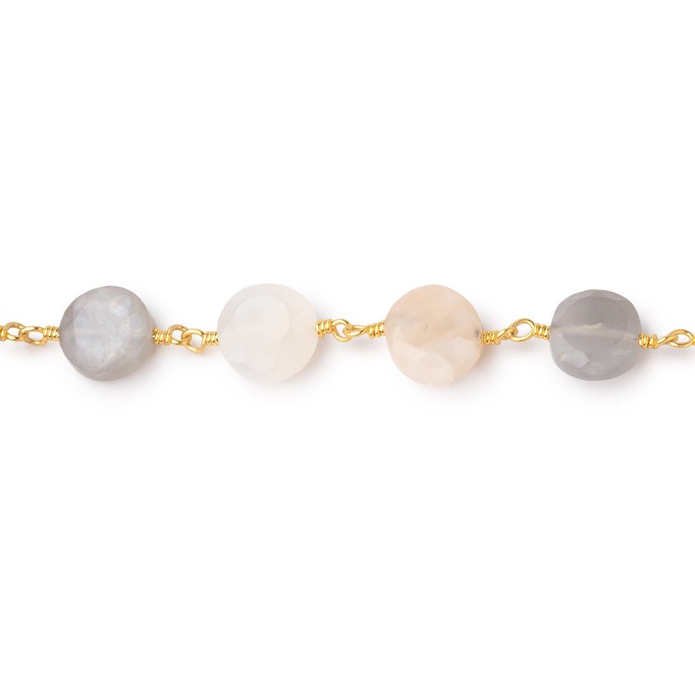 7-7.5mm Multi Color Moonstone Faceted Coins Gold plated Chain - Beadsofcambay.com