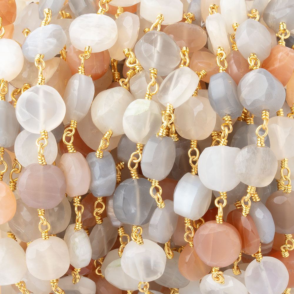 7-7.5mm Multi Color Moonstone Faceted Coins Gold plated Chain - Beadsofcambay.com