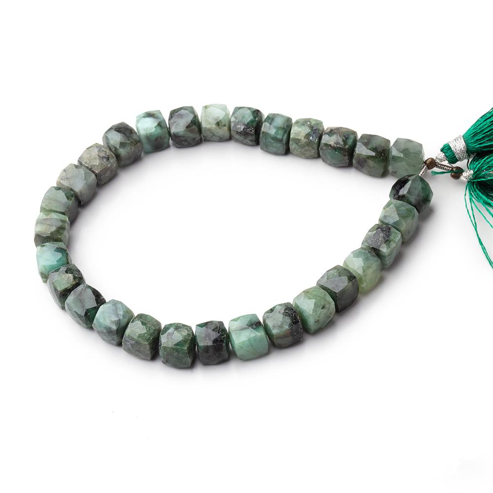 7 - 8mm Brazilian Emerald Faceted Cube Beads 7.5 inch 24 pieces - Beadsofcambay.com