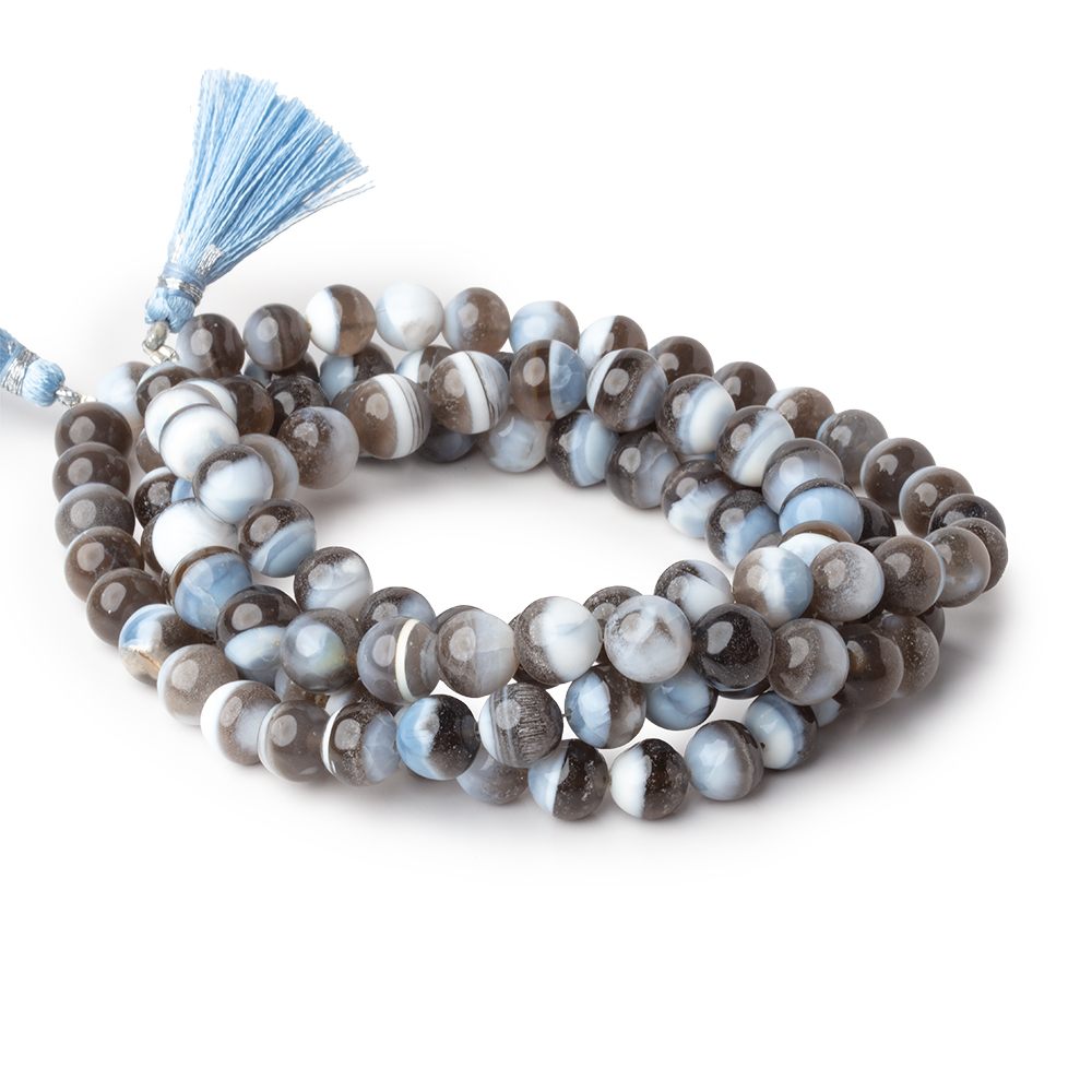 7-8mm Owyhee Blue Opal & Gray Agate Plain Round Beads 16 inch 52 pieces - Beadsofcambay.com