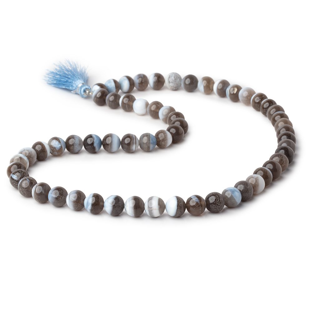7-8mm Owyhee Blue Opal & Gray Agate Plain Round Beads 16 inch 52 pieces - Beadsofcambay.com