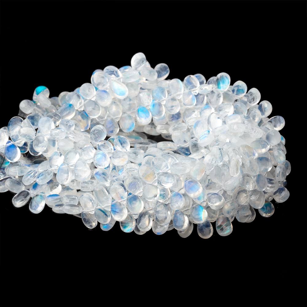 7-8mm Rainbow Moonstone Plain Pear Beads 8.5 inch 76 pieces AAA - Beadsofcambay.com