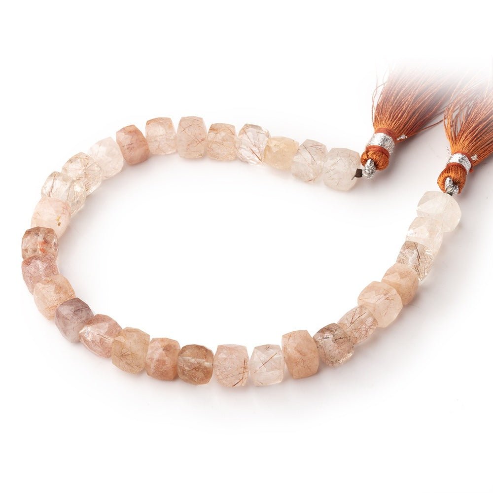 7 - 8mm Rutilated Quartz Faceted Cube Beads 8 inch 30 pieces - Beadsofcambay.com