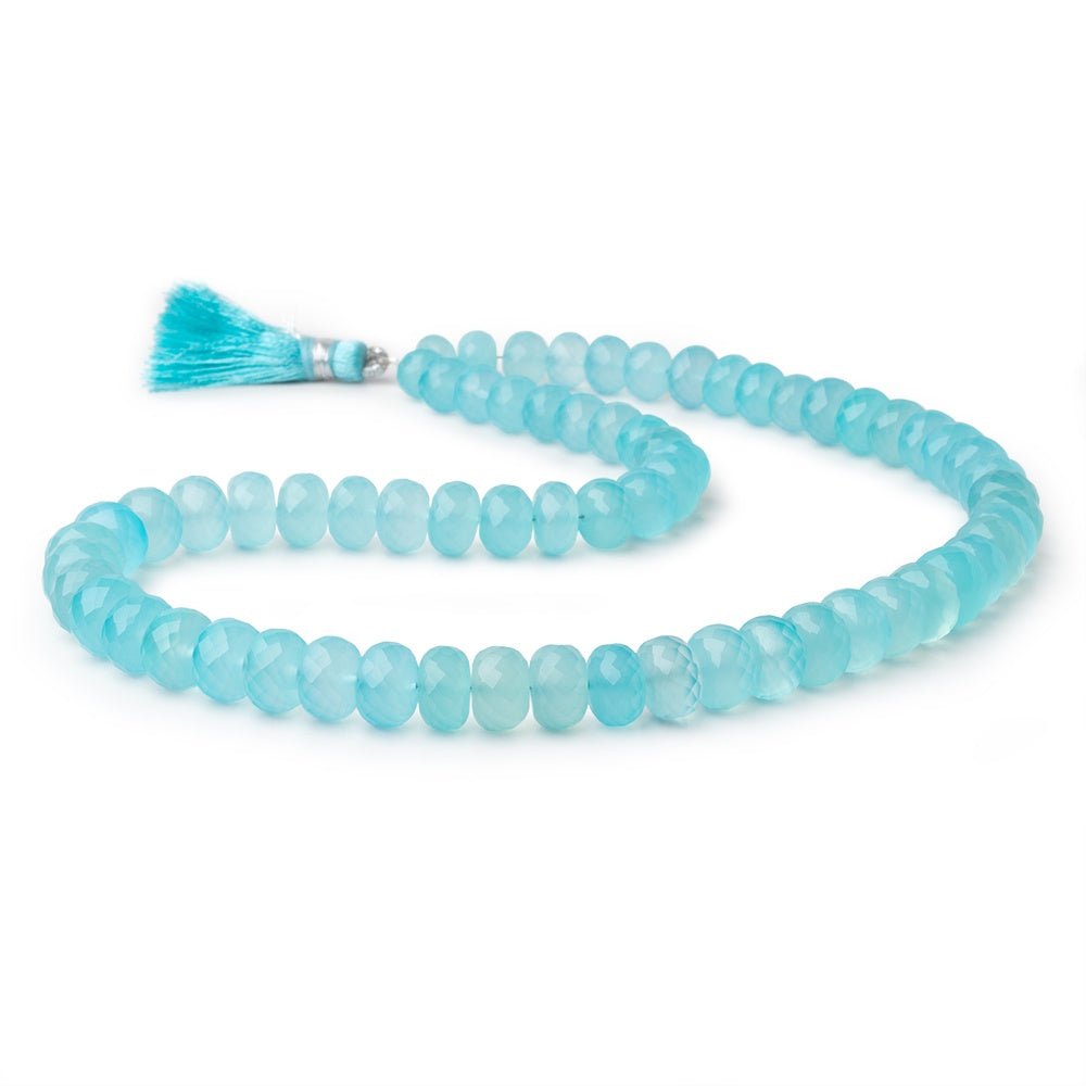 7.5-10mm Blue Chalcedony Faceted Rondelle 16 inch 60 Beads - Beadsofcambay.com