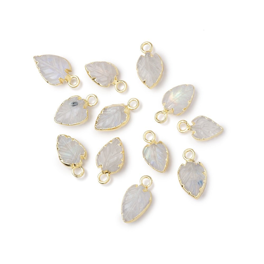 7.5-8mm Gold Leafed Rainbow Moonstone Carved Leaf Focal 1 piece - Beadsofcambay.com