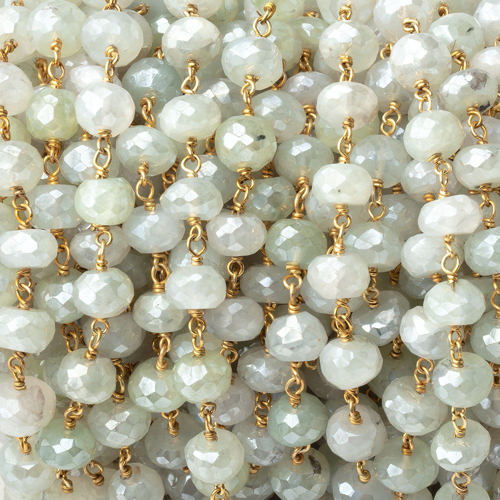 7.5 - 8mm Mystic Prehnite Faceted Rondelle Beads on Vermeil Chain - Beadsofcambay.com