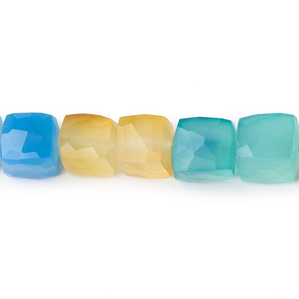 7.5 - 9mm Multi Color Chalcedony Faceted Cubes 8 inch 25 Beads - Beadsofcambay.com