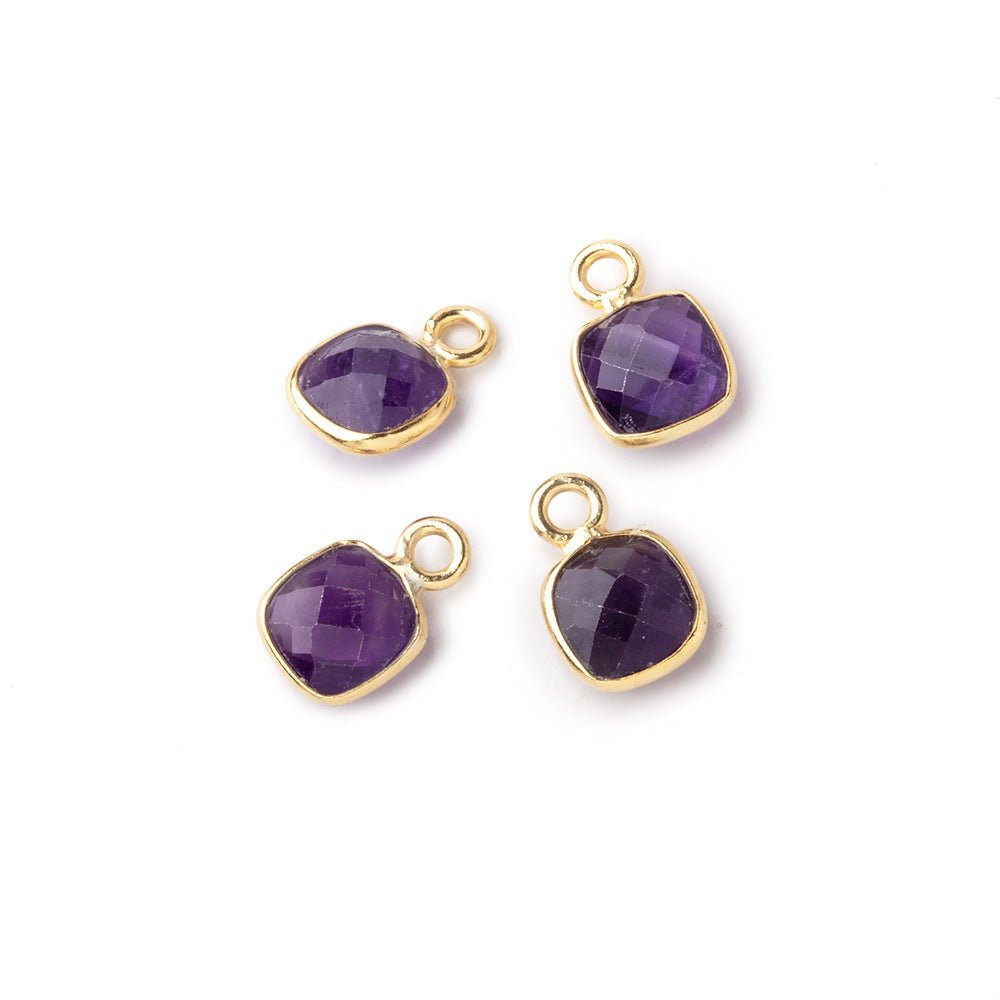 7mm Bezel Set Amethyst Faceted Cushion Set of 4 Pendants - Beadsofcambay.com