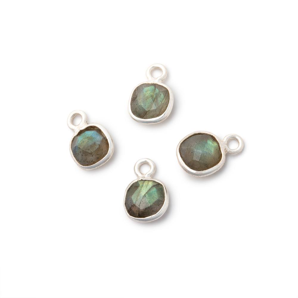 7mm Bezel Set Labradorite Faceted Cushion Set of 4 Pendants - Beadsofcambay.com