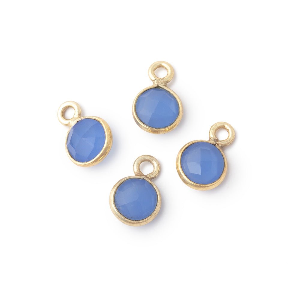 7mm Bezel Set Santorini Blue Chalcedony Faceted Coin Set of 4 Pendants - Beadsofcambay.com
