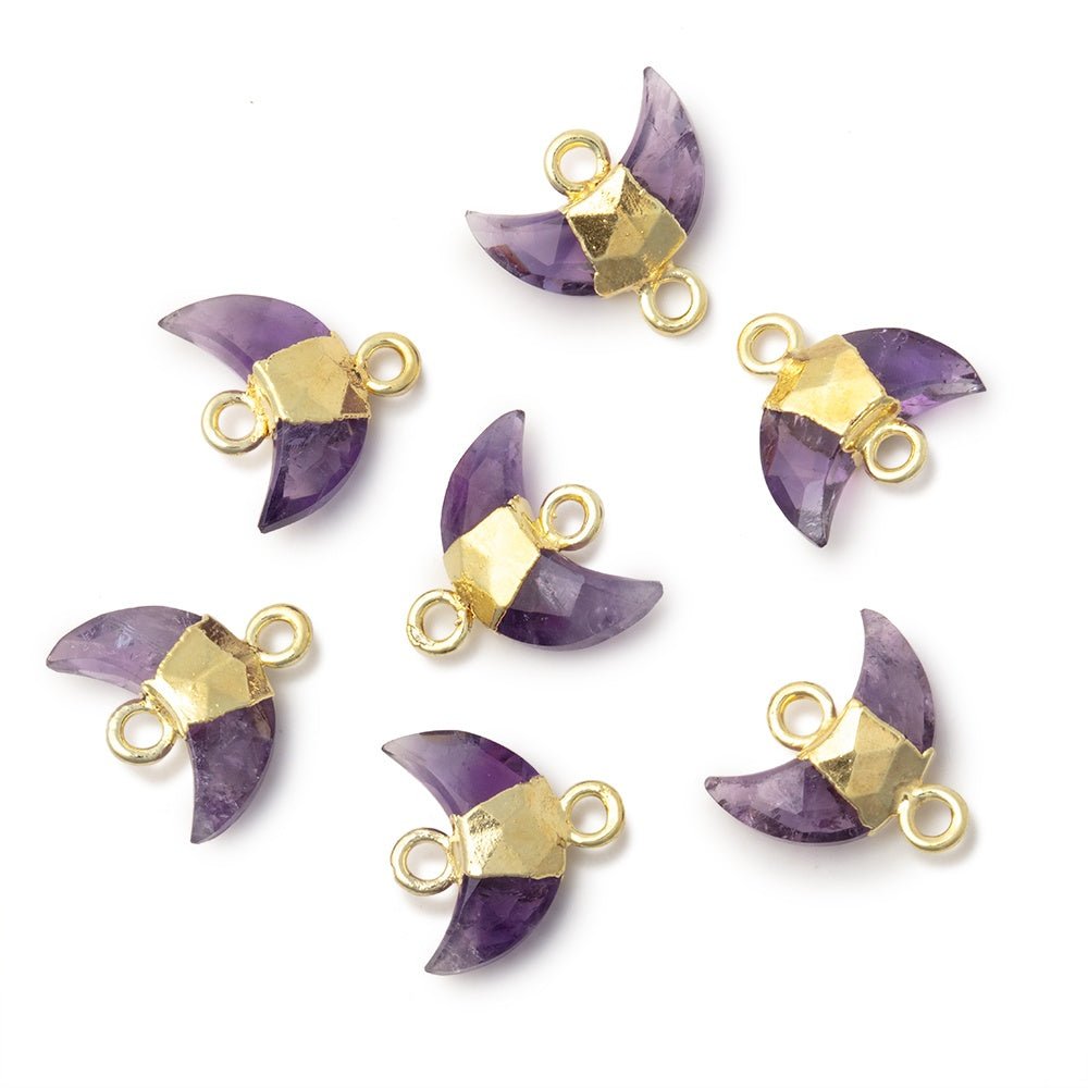 7x11mm Gold Leafed Amethyst Faceted Crescent Moon 1 Focal Connector - Beadsofcambay.com