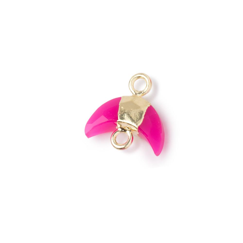 7x11mm Gold Leafed Fuchsia Chalcedony Faceted Crescent Moon 1 Focal Connector - Beadsofcambay.com