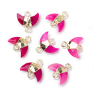7x11mm Gold Leafed Fuchsia Chalcedony Faceted Crescent Moon 1 Focal Connector - Beadsofcambay.com