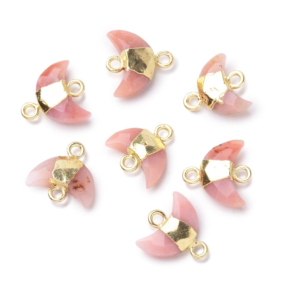 7x11mm Gold Leafed Pink Peruvian Opal Faceted Crescent Moon 1 Focal Connector - Beadsofcambay.com