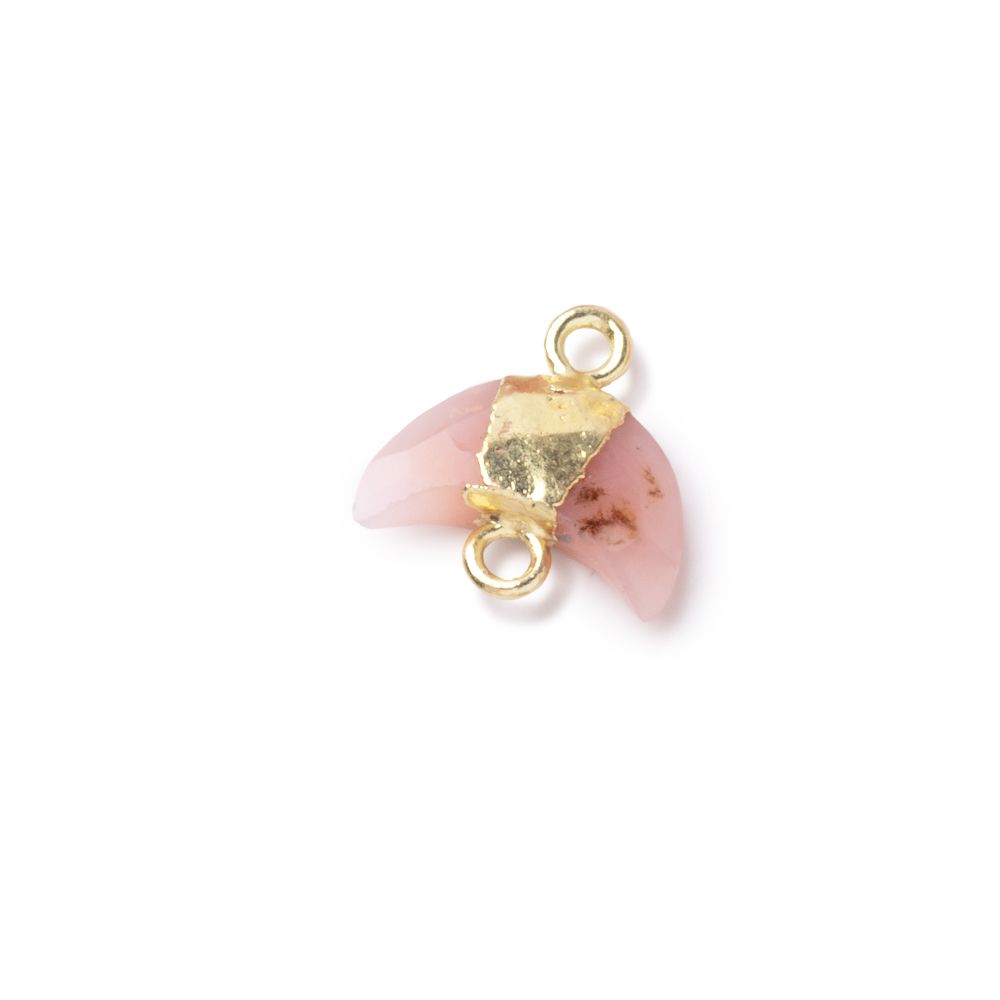 7x11mm Gold Leafed Pink Peruvian Opal Faceted Crescent Moon 1 Focal Connector - Beadsofcambay.com