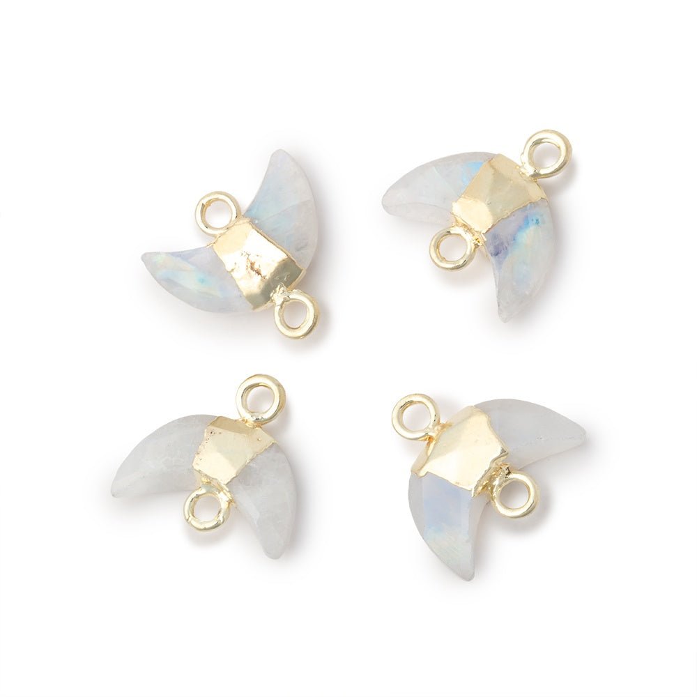 7x11mm Gold Leafed Rainbow Moonstone Faceted Crescent Moon 1 Focal Connector - Beadsofcambay.com