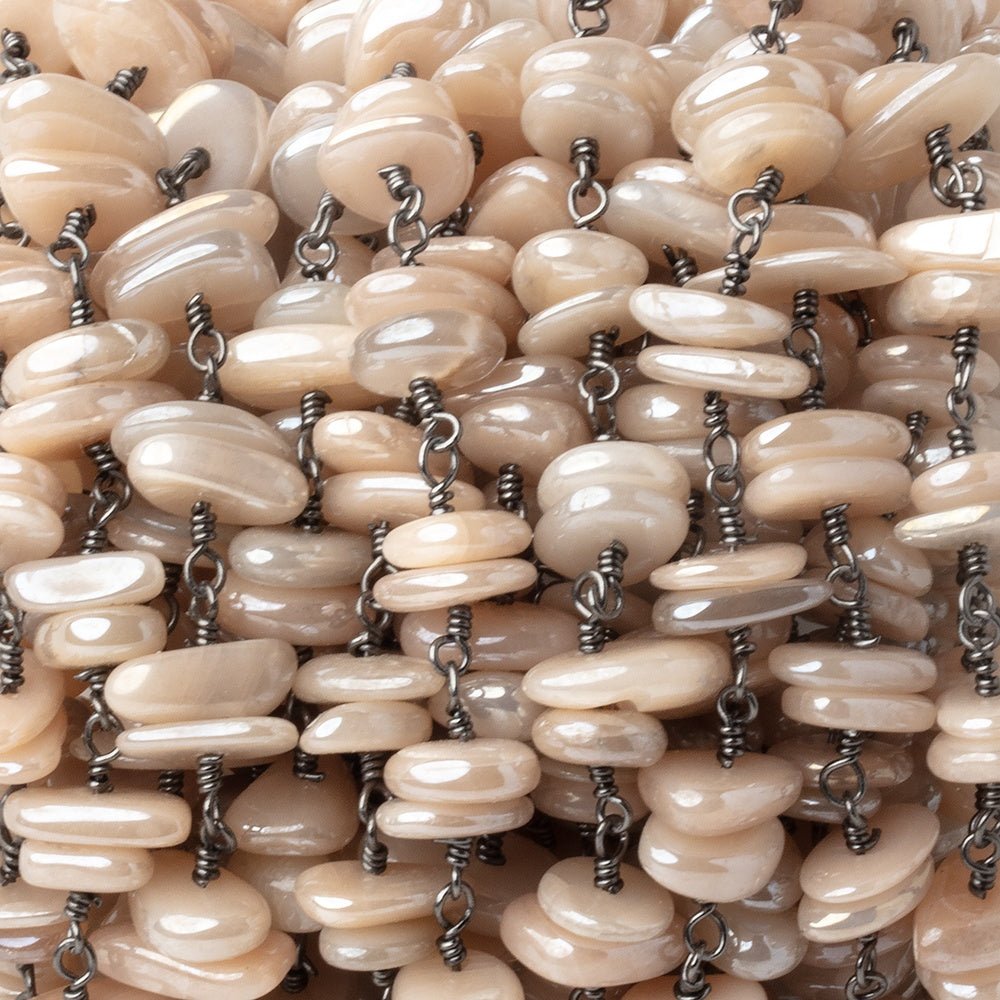 7x2mm Mystic Moonstone Plain Nugget Clusters on Black Gold Plated Chain - Beadsofcambay.com