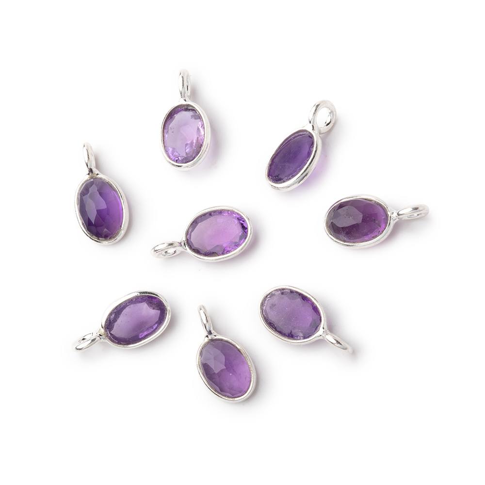 7x5mm Sterling Silver Bezel Amethyst Rose Cut Oval Pendant 1 piece - Beadsofcambay.com
