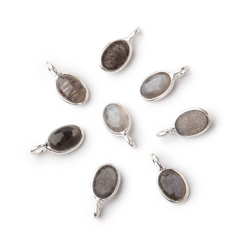 7x5mm Sterling Silver Bezel Black Sunstone Rose Cut Oval Pendant 1 piece - Beadsofcambay.com