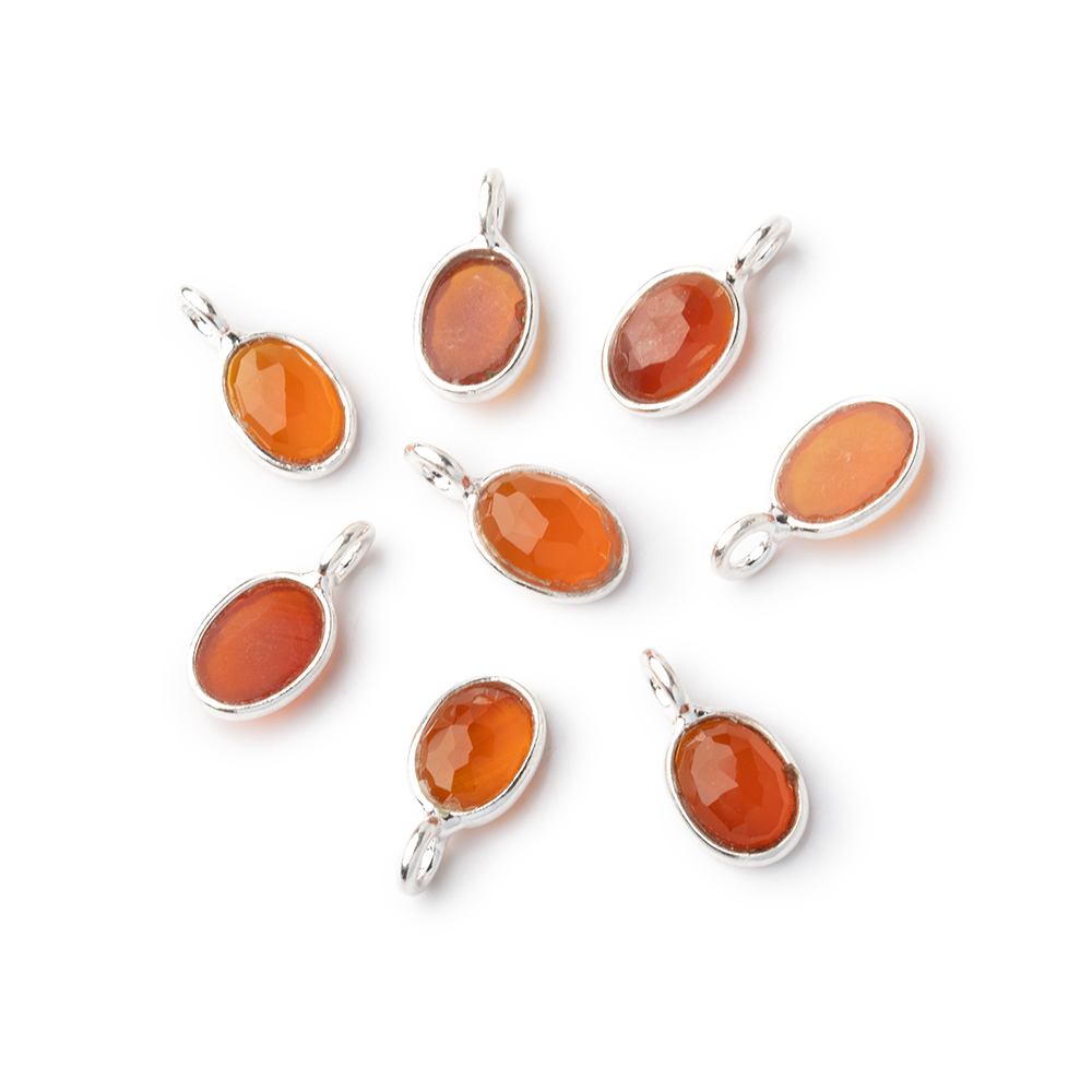 7x5mm Sterling Silver Bezel Carnelian Rose Cut Oval Pendant 1 piece - Beadsofcambay.com