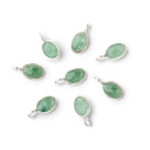 7x5mm Sterling Silver Bezel Green Aventurine Rose Cut Oval Pendant 1 piece - Beadsofcambay.com