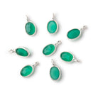 7x5mm Sterling Silver Bezel Green Onyx Rose Cut Oval Pendant 1 piece - Beadsofcambay.com